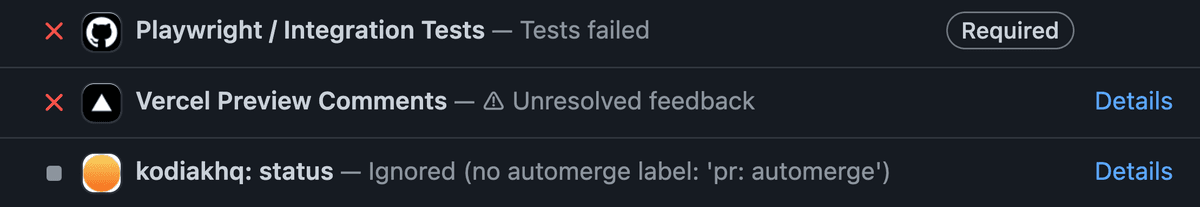 A failing check for unresolved Comments on a GitHub PR.
