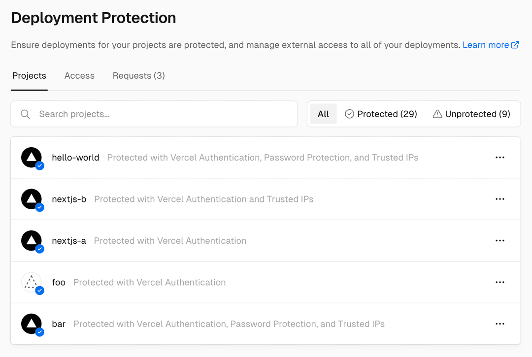 View your project protections on the Dashboard > Settings > Deployment Protection page.