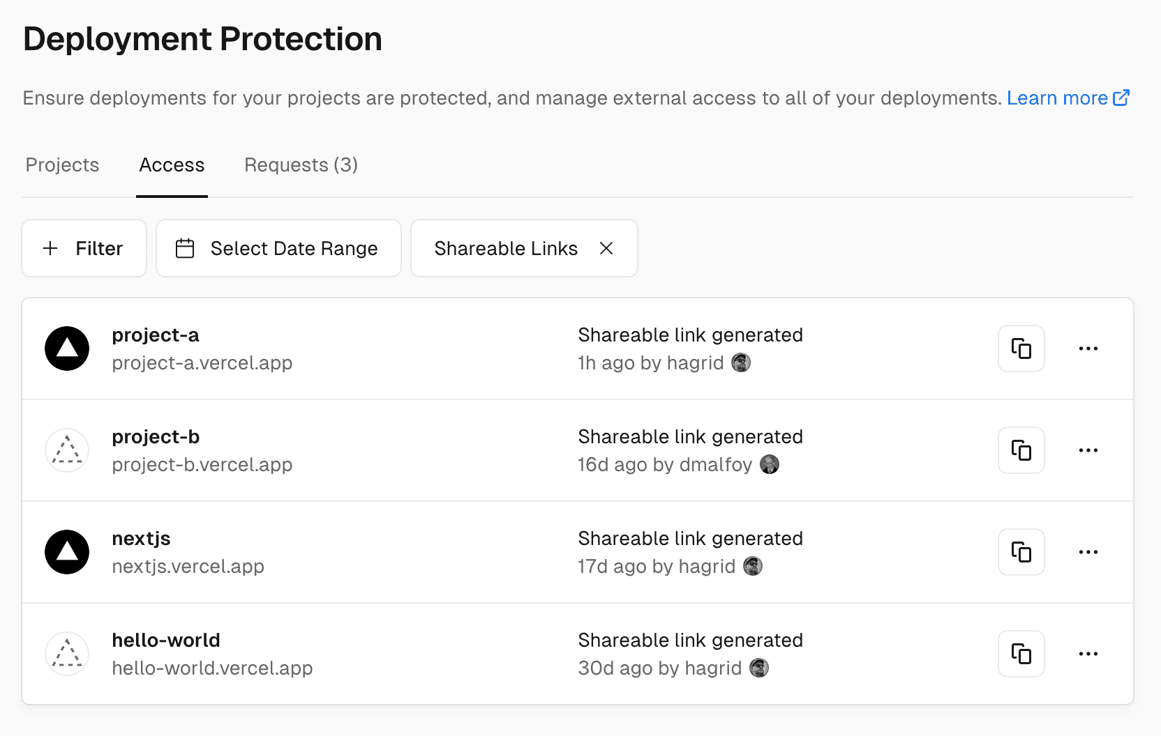 Dashboard > Settings > Deployment Protection > Access