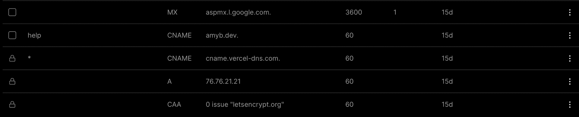 DNS configuration with multiple DNS record types