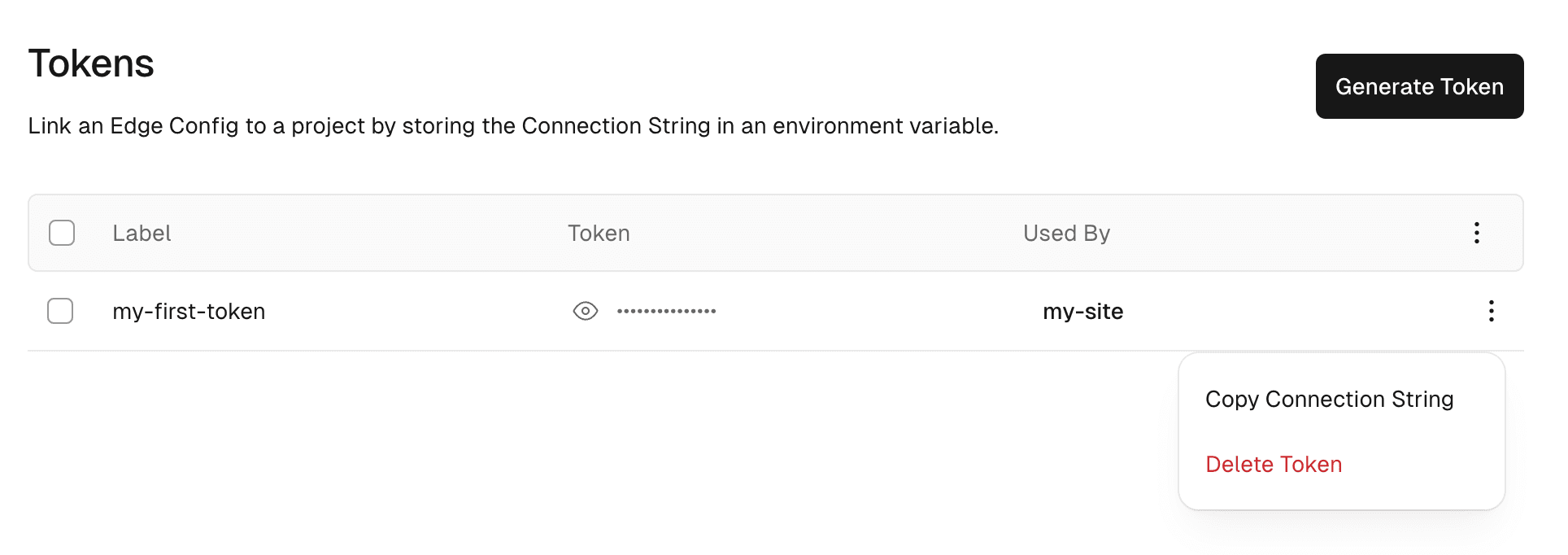 Copy your Edge Config connection string from the dashboard.