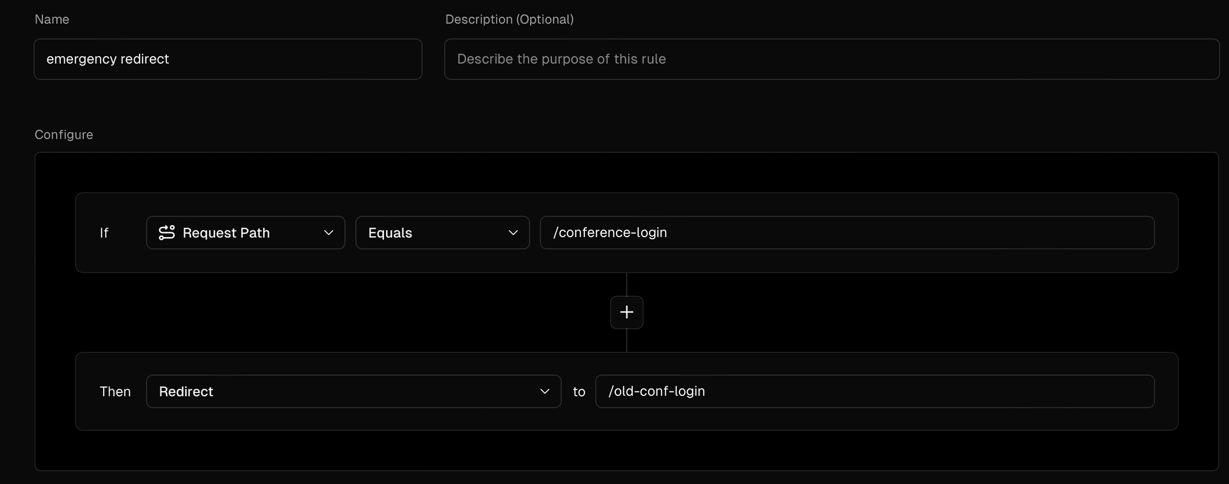 Rule for redirecting users to a different page