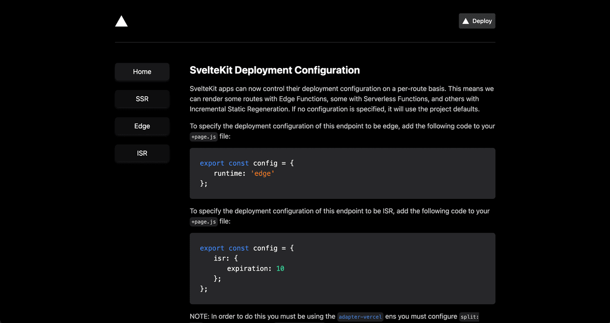 SvelteKit Route Config